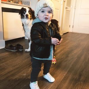 Zara baby black faux leather moto jacket